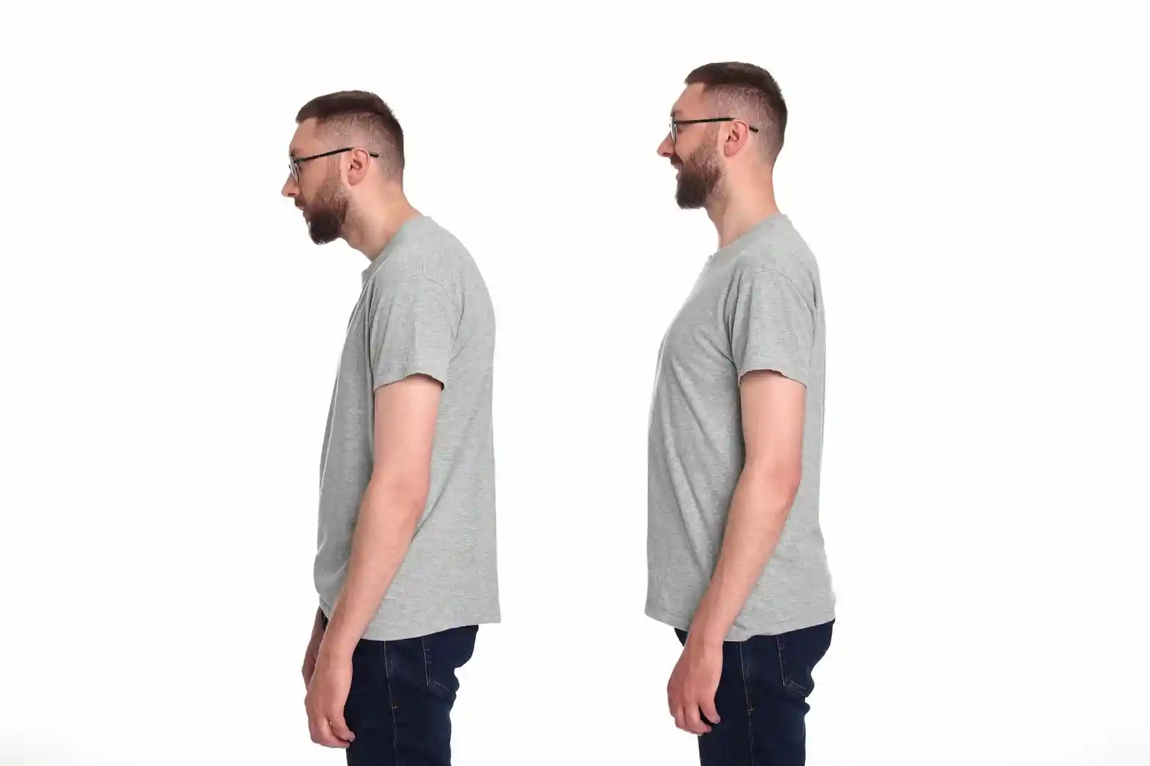 Person demonstrating how to fix poor posture